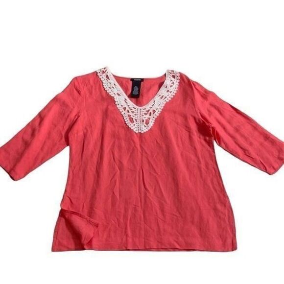 LINEN Coral  Tunic Shirt size M - Picture 4 of 9